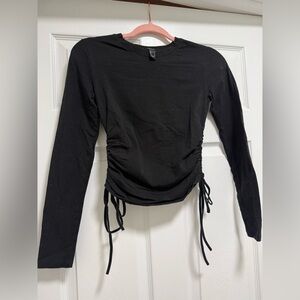 Forever 21 Black Drawstring Ruffle sides Long Sleeve Top